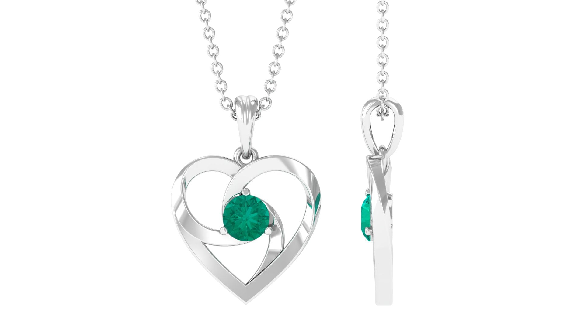 Open Heart Solitaire Emerald Pendant Necklace Emerald - ( AAA ) - Quality - Rosec Jewels