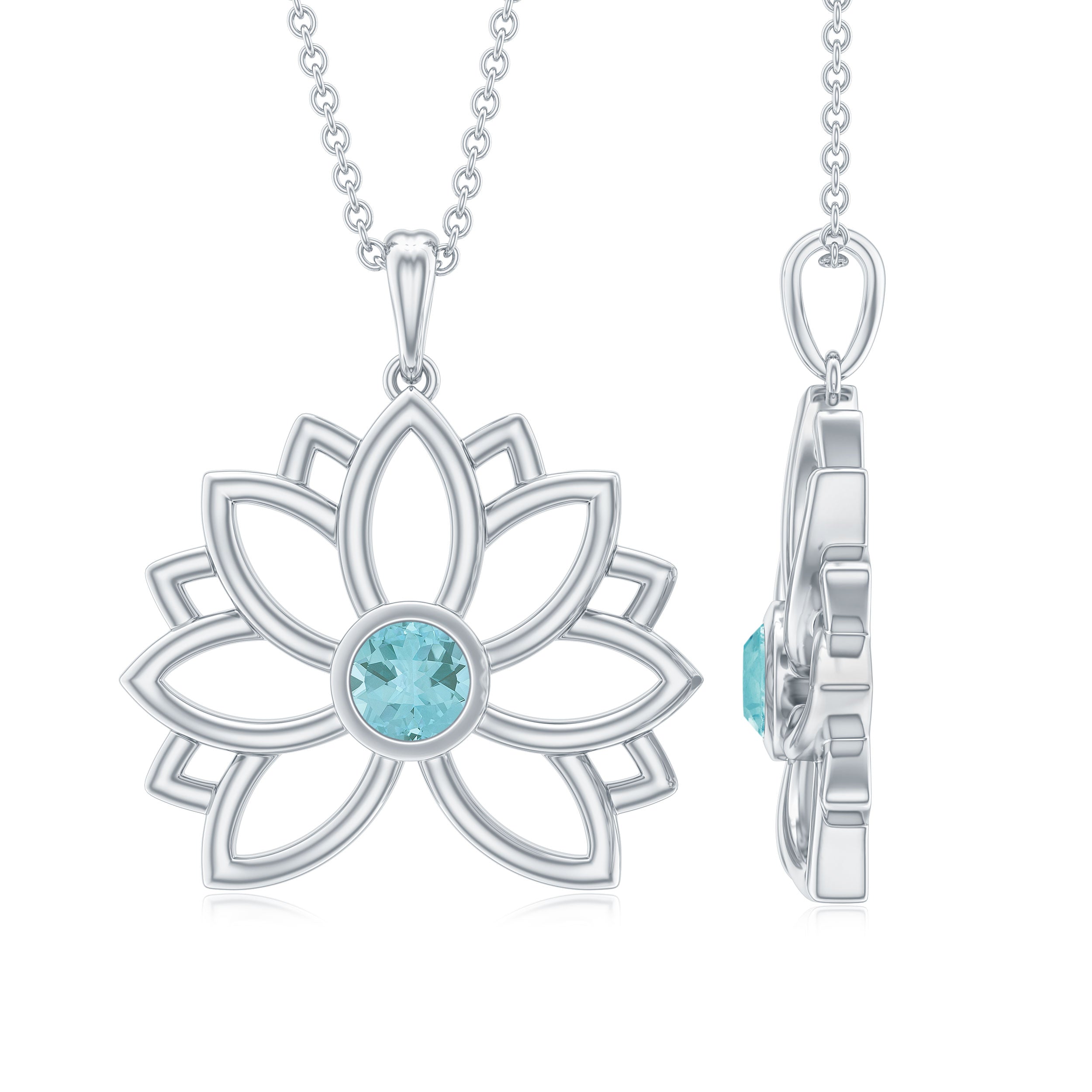 Lotus Flower Pendant with Bezel Set Sky Blue Topaz Solitaire Sky Blue Topaz - ( AAA ) - Quality - Rosec Jewels