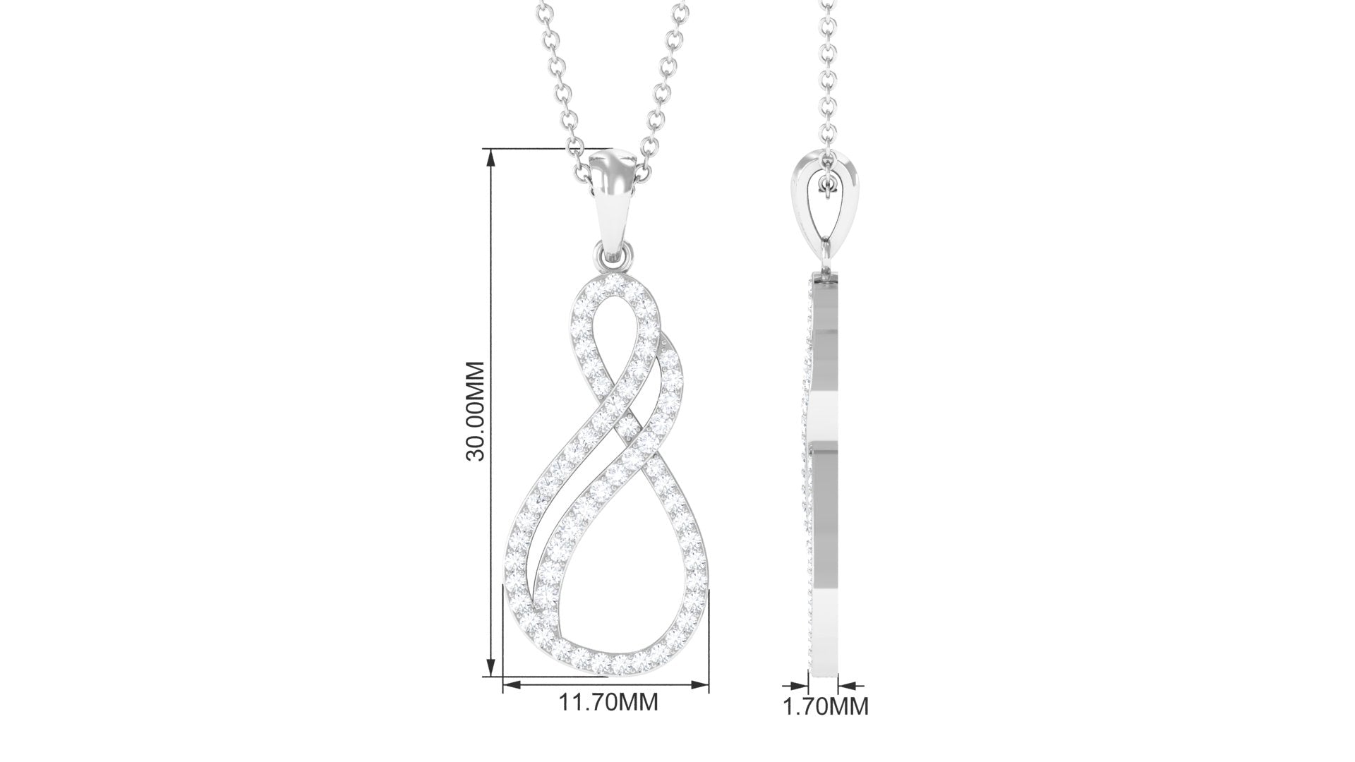 Minimal Diamond Infinity Pendant in Pave Setting Diamond - ( HI-SI ) - Color and Clarity - Rosec Jewels