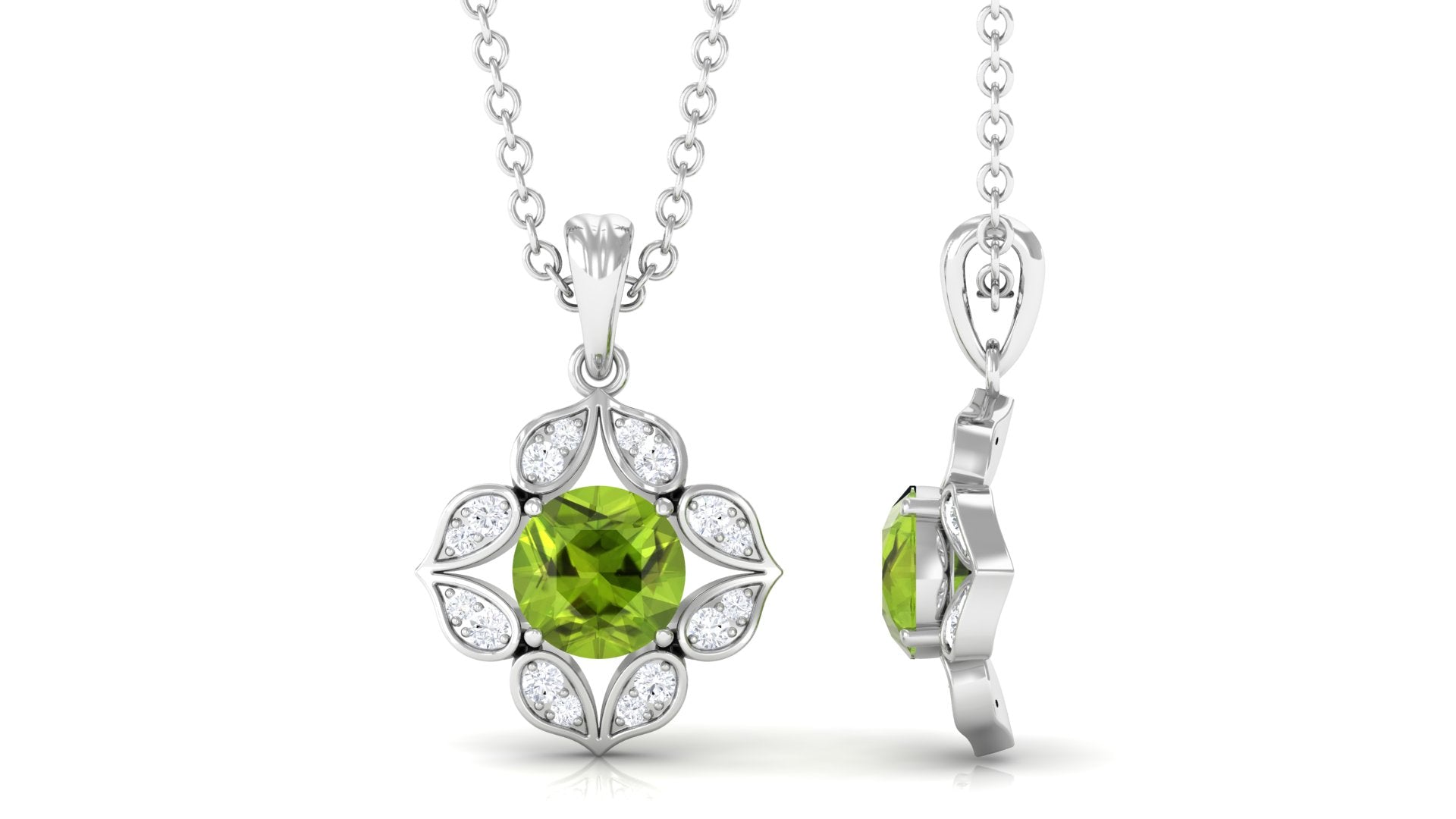 Antique Style Natural Peridot Bridal Pendant with Diamond Peridot - ( AAA ) - Quality - Rosec Jewels