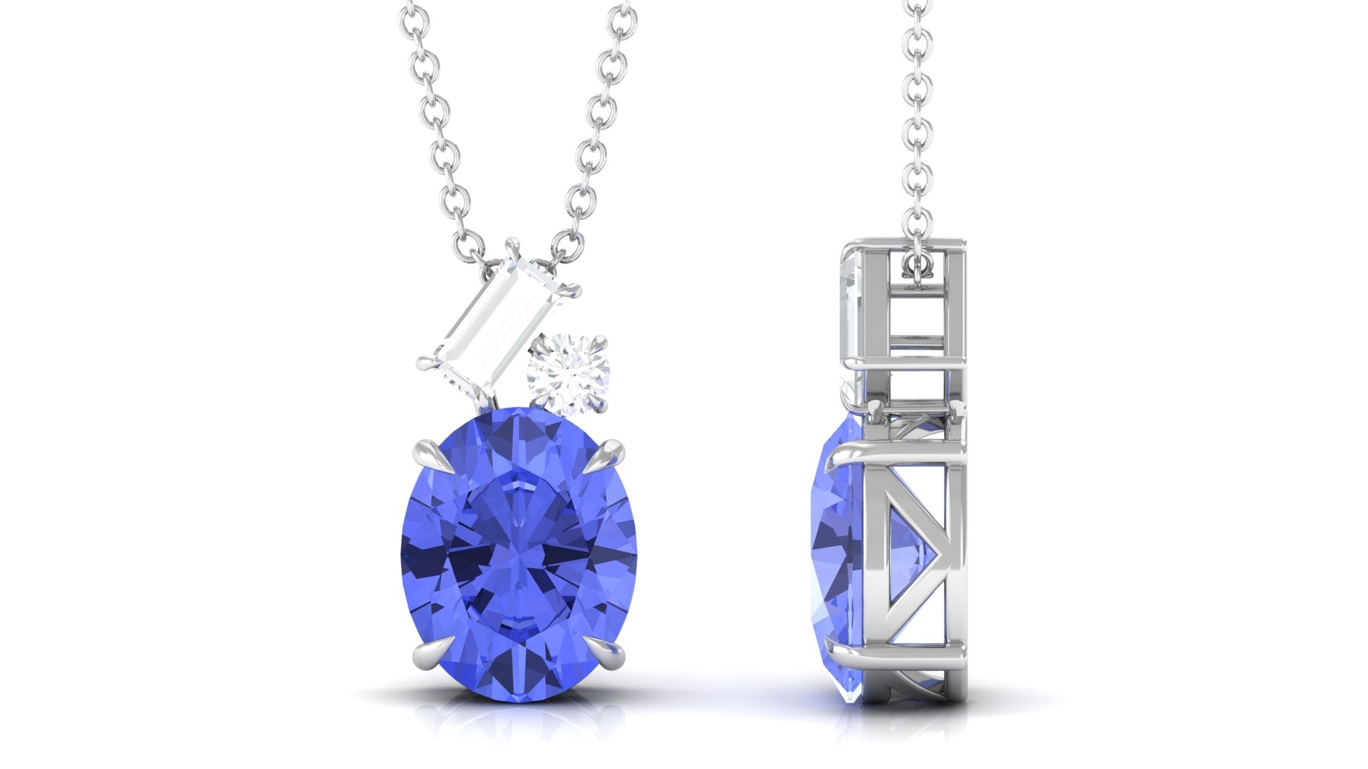 Claw Set Oval Tanzanite and Diamond Cluster Pendant Tanzanite - ( AAA ) - Quality - Rosec Jewels