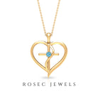 0.25 CT Aquamarine Cross Heart Pendant Necklace in Prong Setting Aquamarine - ( AAA ) - Quality - Rosec Jewels