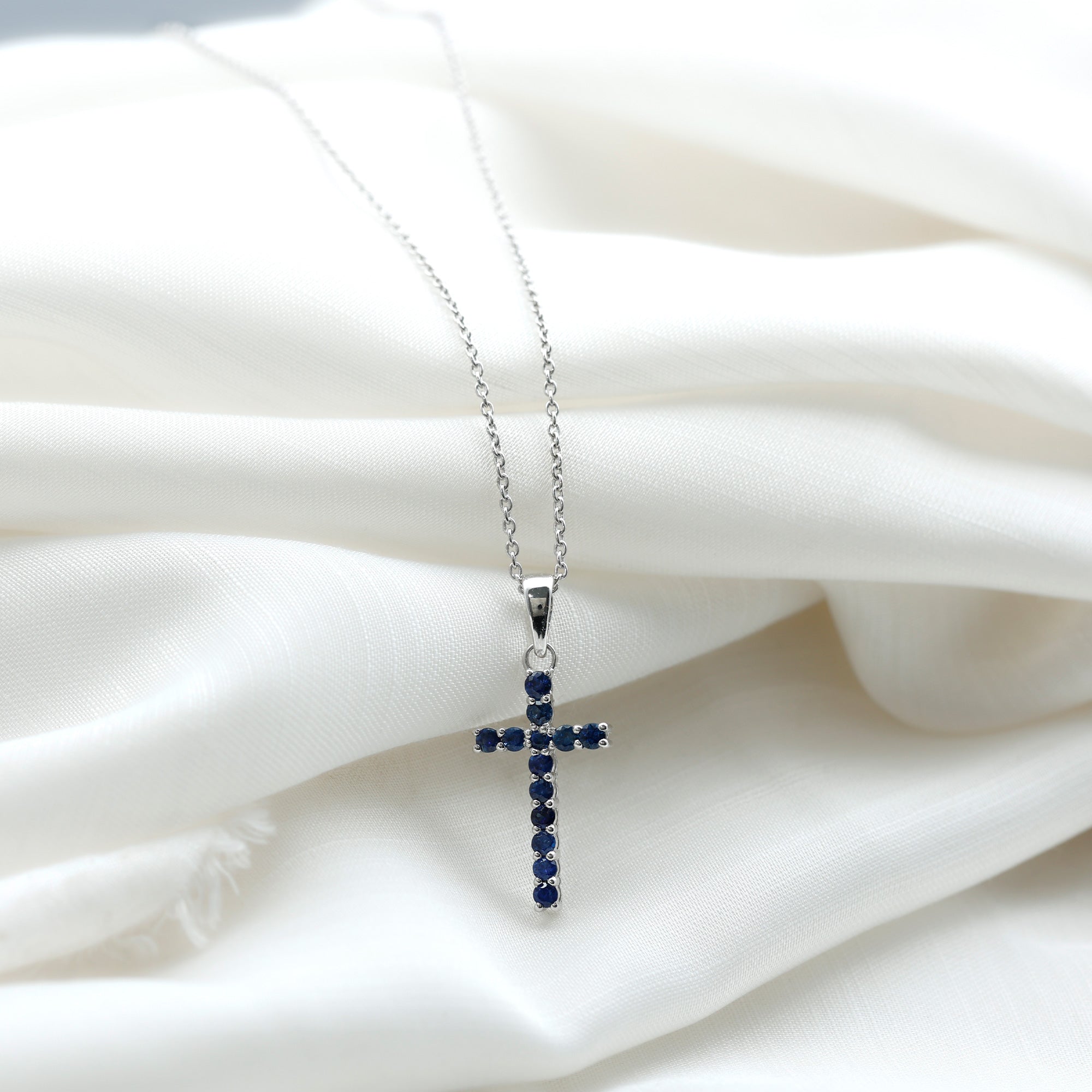 3/4 CT Blue Sapphire Cross Pendant with Standard Bail Blue Sapphire - ( AAA ) - Quality - Rosec Jewels