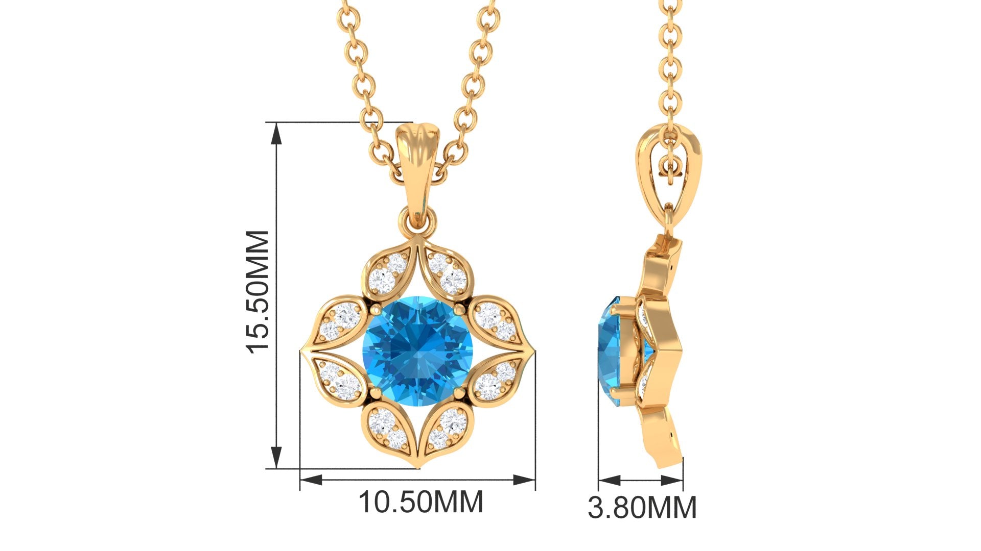 Antique Style Natural Swiss Blue Topaz Bridal Pendant with Diamond Swiss Blue Topaz - ( AAA ) - Quality - Rosec Jewels