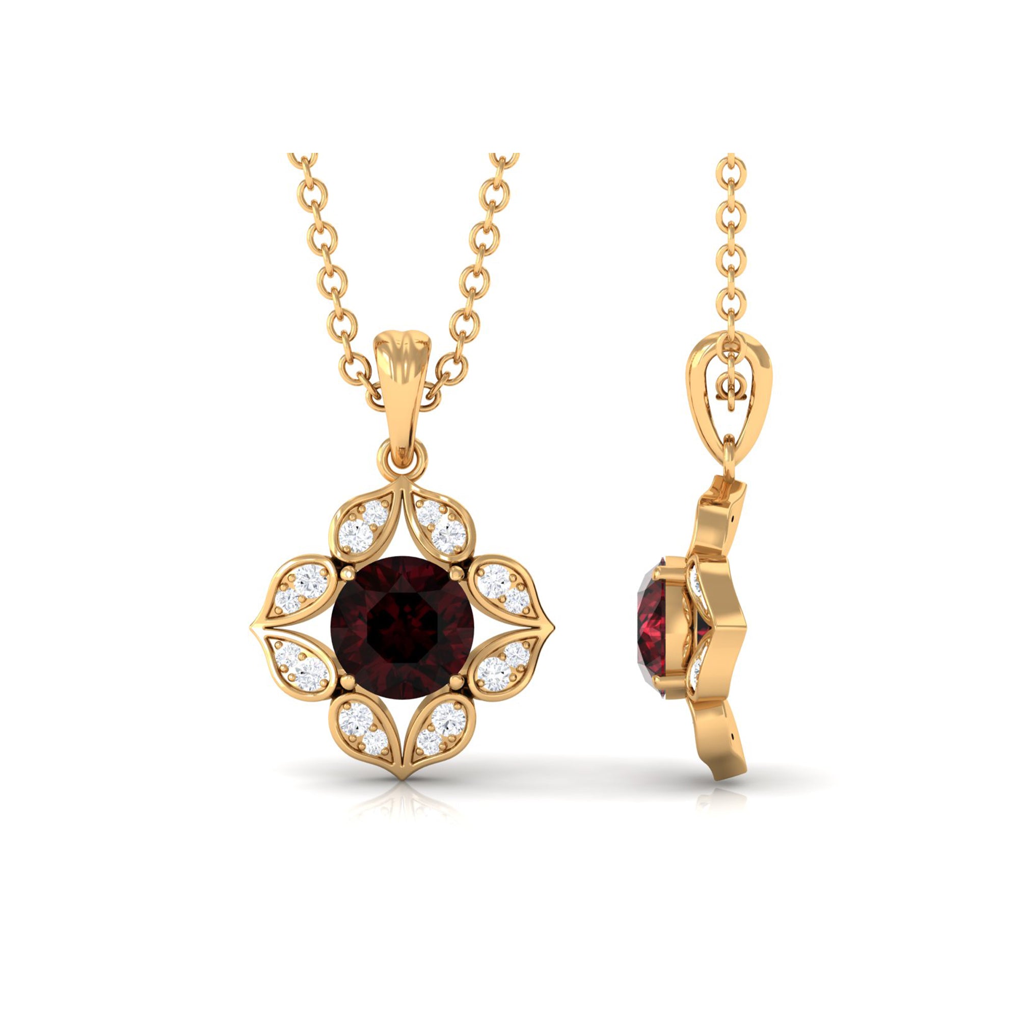 3/4 CT Natural Garnet Bridal Pendant with Diamond Garnet - ( AAA ) - Quality - Rosec Jewels