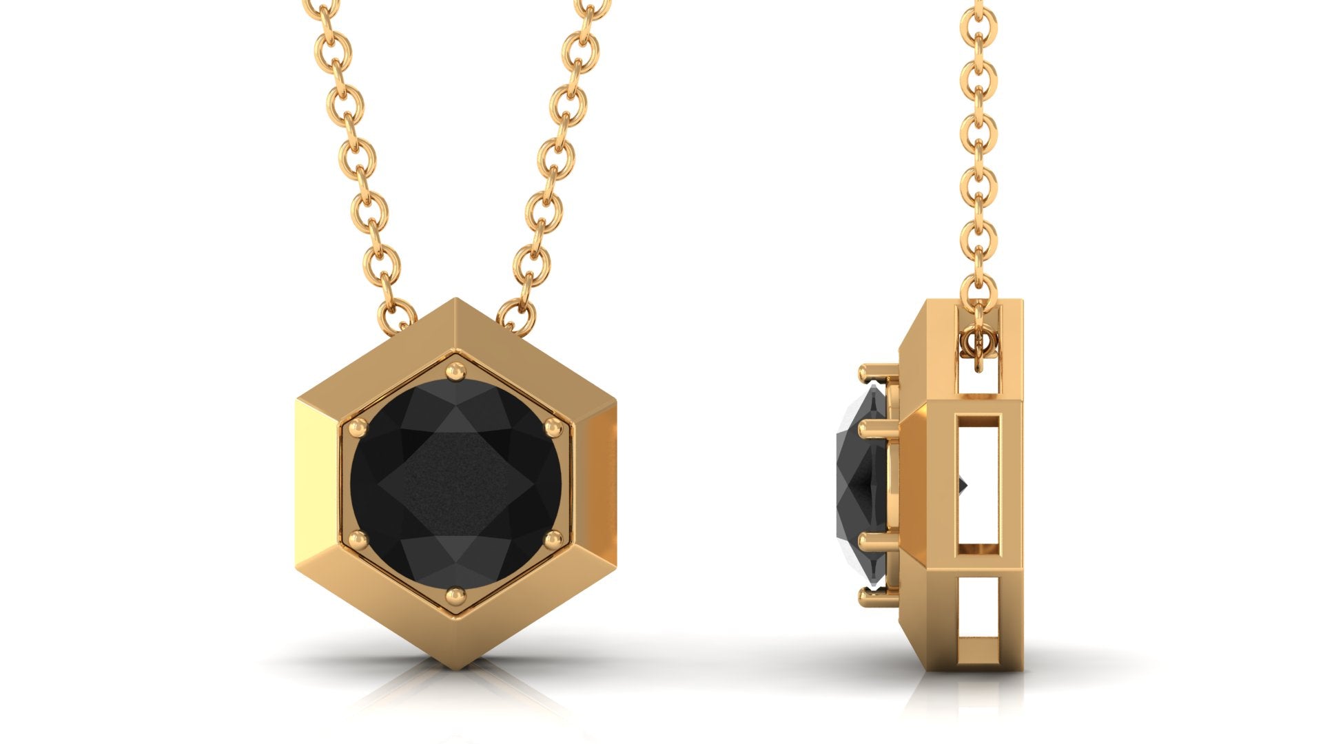 1.5 CT Round Black Spinel Gold Hexagon Pendant Necklace Black Spinel - ( AAA ) - Quality - Rosec Jewels