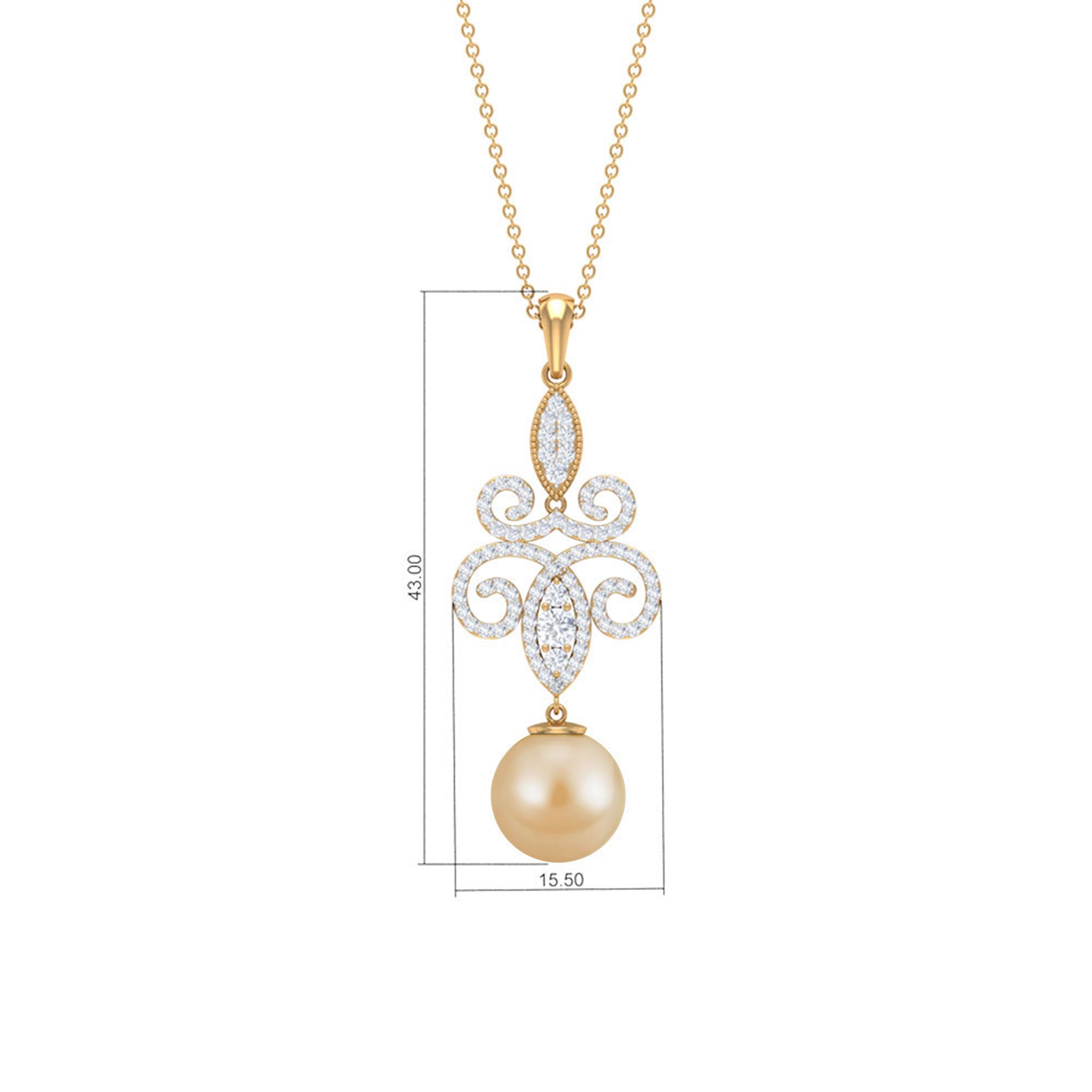 Vintage Inspired South Sea Pearl and Moissanite Dangle Pendant South Sea Pearl - ( AAA ) - Quality - Rosec Jewels