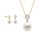 24 CT Moissanite Flower and Freshwater Pearl Drop Jewelry Set Freshwater Pearl - ( AAA ) - Quality - Rosec Jewels