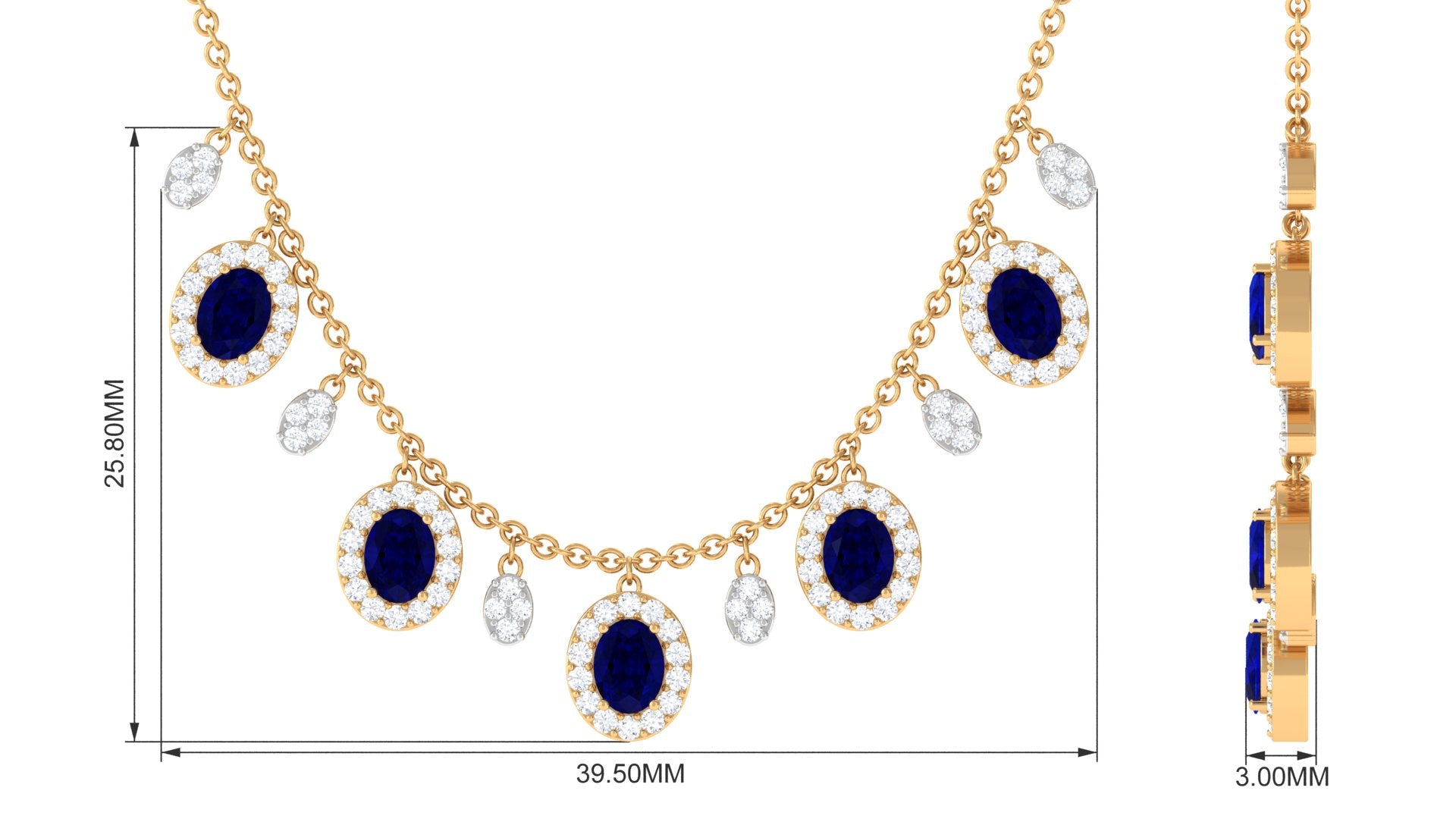 Oval Cut Blue Sapphire and Diamond Bridal Station Chain Necklace Blue Sapphire - ( AAA ) - Quality - Rosec Jewels