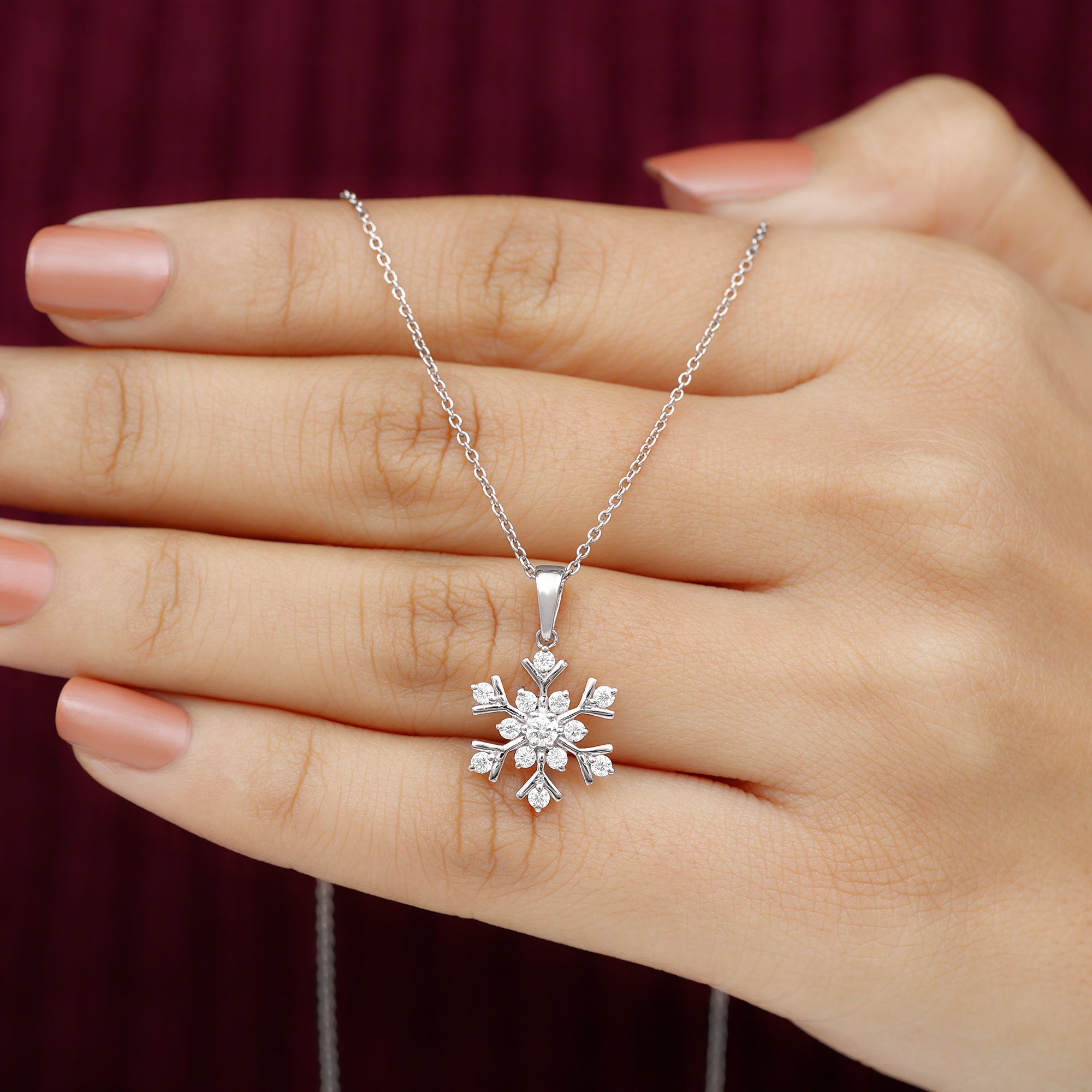 Minimal Diamond Snowflake Pendant Diamond - ( HI-SI ) - Color and Clarity - Rosec Jewels