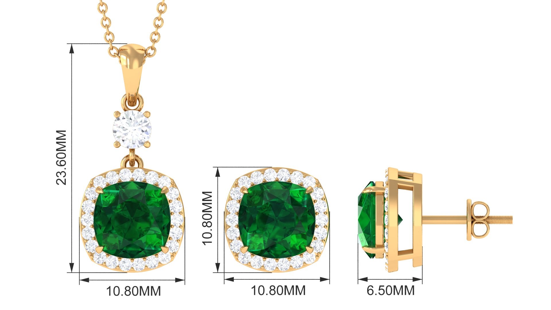 Certified Lab Grown Emerald Bridal Jewelry Set With Moissanite Lab Created Emerald - ( AAAA ) - Quality - Rosec Jewels