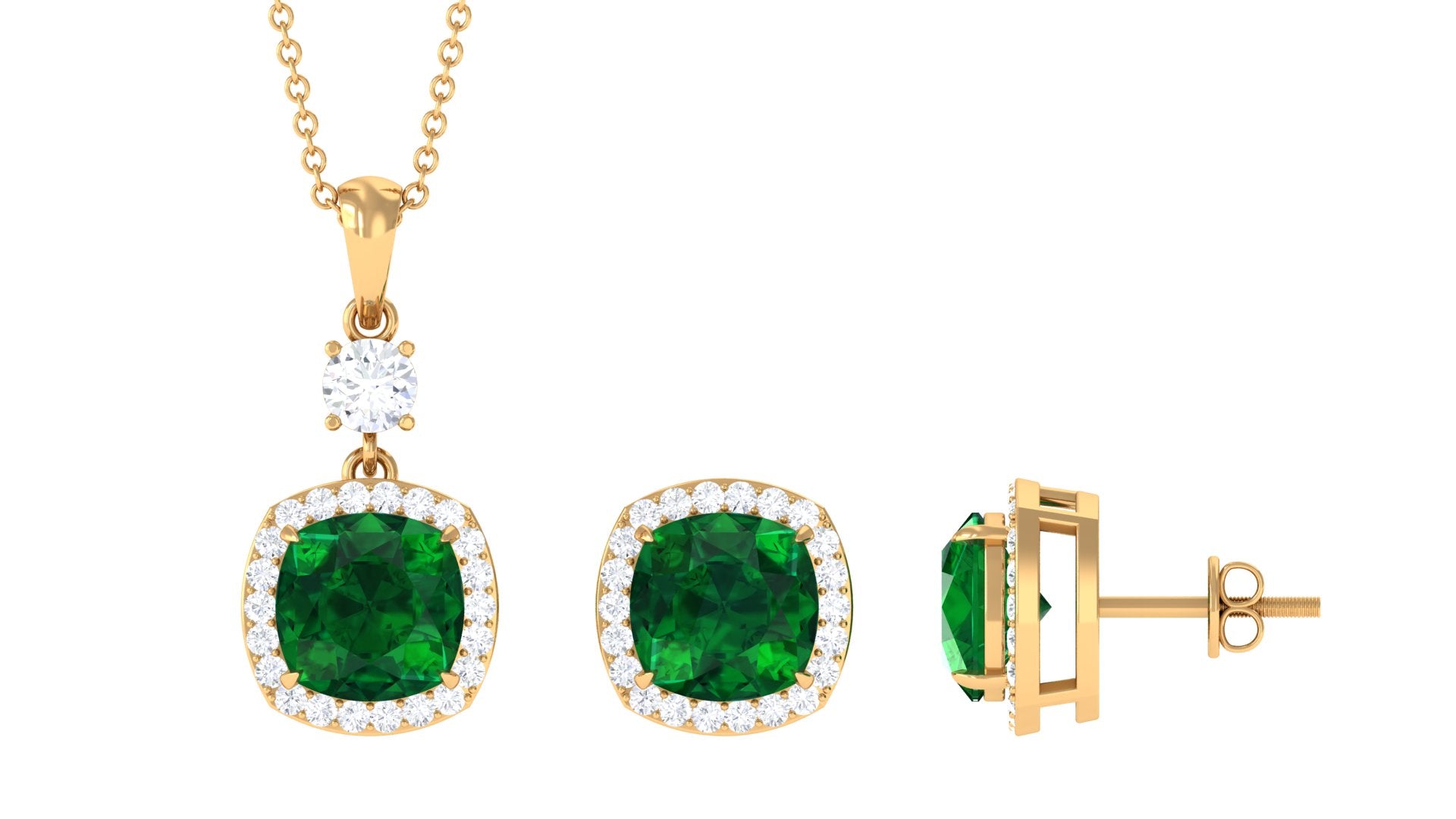 Certified Lab Grown Emerald Bridal Jewelry Set With Moissanite Lab Created Emerald - ( AAAA ) - Quality - Rosec Jewels