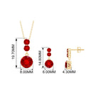 Lab-Created Ruby Three Stone Dangle Jewelry Set Lab Created Ruby - ( AAAA ) - Quality - Rosec Jewels