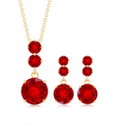 Lab-Created Ruby Three Stone Dangle Jewelry Set Lab Created Ruby - ( AAAA ) - Quality - Rosec Jewels