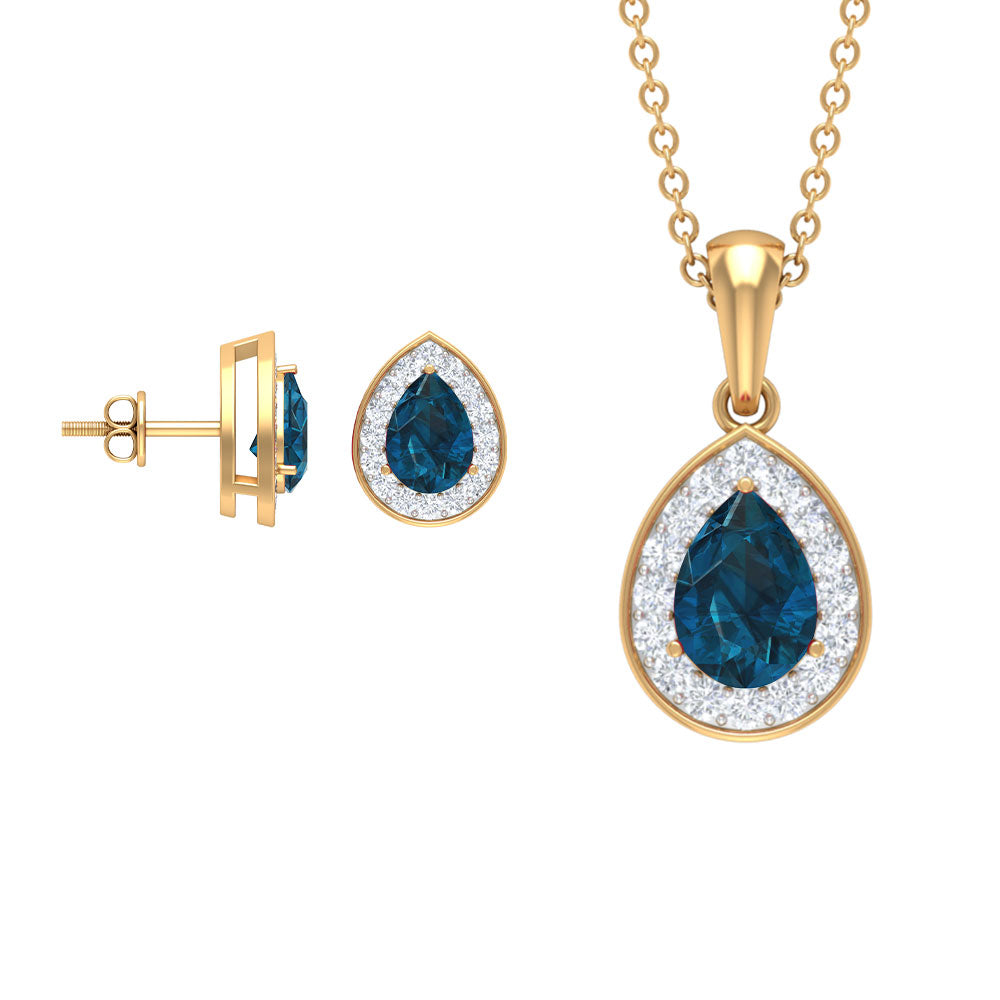 Pear Cut London Blue Topaz and Diamond Classic jewelry Set London Blue Topaz - ( AAA ) - Quality - Rosec Jewels