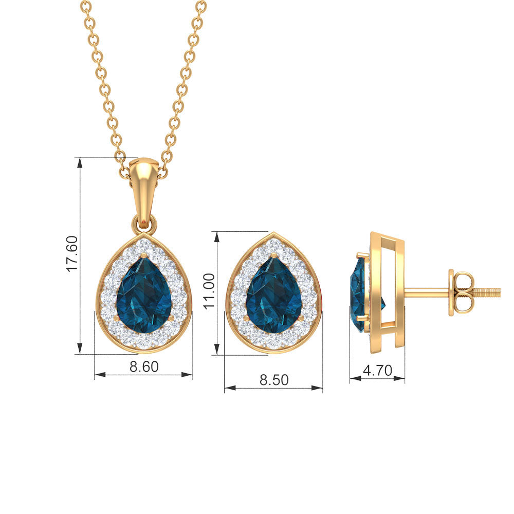 Pear Cut London Blue Topaz and Diamond Classic jewelry Set London Blue Topaz - ( AAA ) - Quality - Rosec Jewels