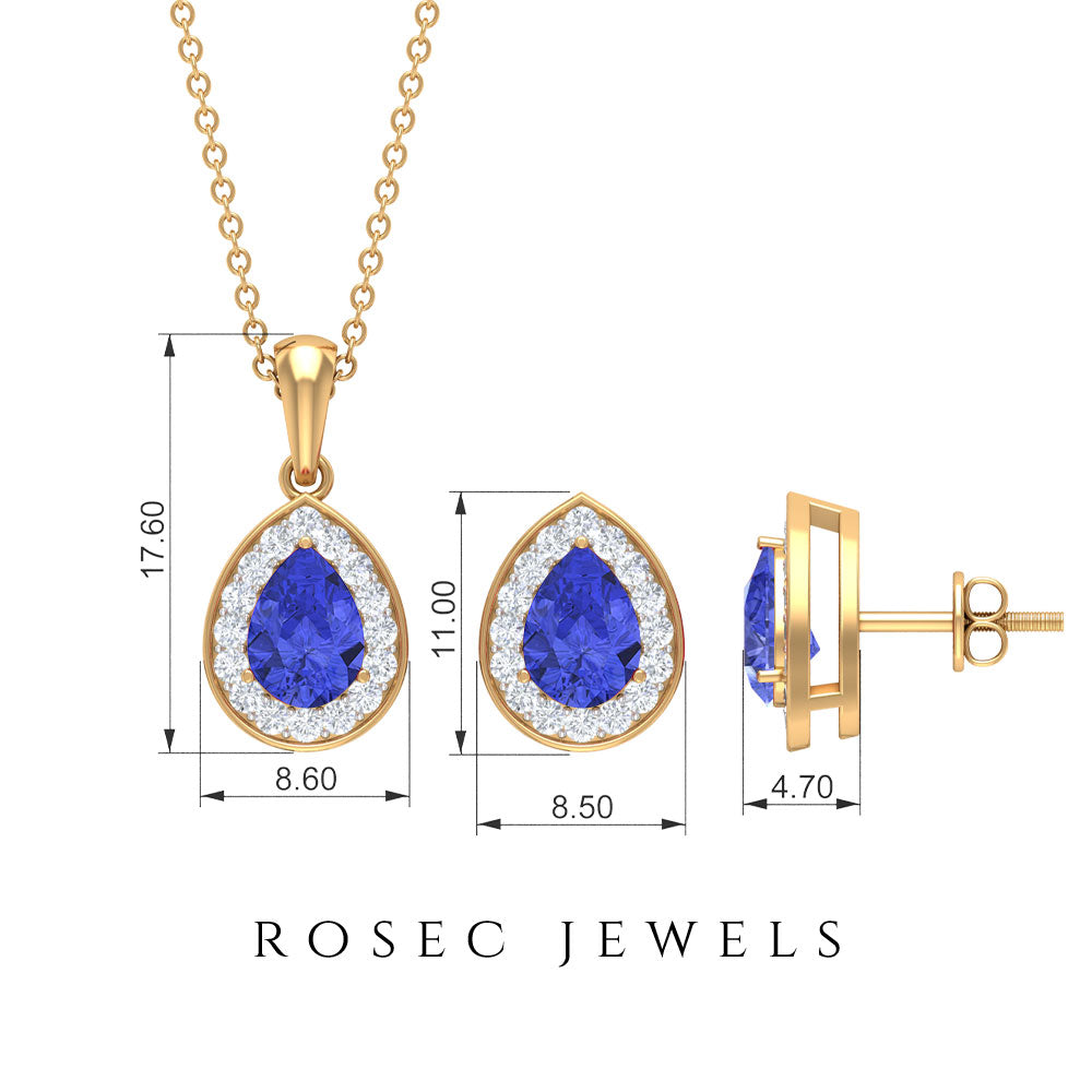 Pear Shape Tanzanite Teardrop Jewelry Set with Moissanite Tanzanite - ( AAA ) - Quality - Rosec Jewels