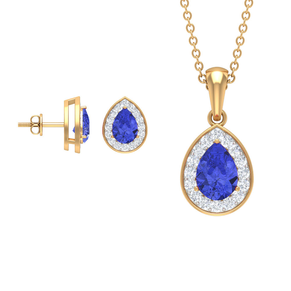 Pear Shape Tanzanite Teardrop Jewelry Set with Moissanite Tanzanite - ( AAA ) - Quality - Rosec Jewels