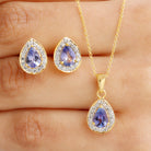 Pear Shape Tanzanite Teardrop Jewelry Set with Moissanite Tanzanite - ( AAA ) - Quality - Rosec Jewels