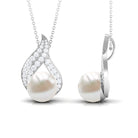 Designer Freshwater Pearl and Diamond Pendant Necklace Freshwater Pearl - ( AAA ) - Quality - Rosec Jewels