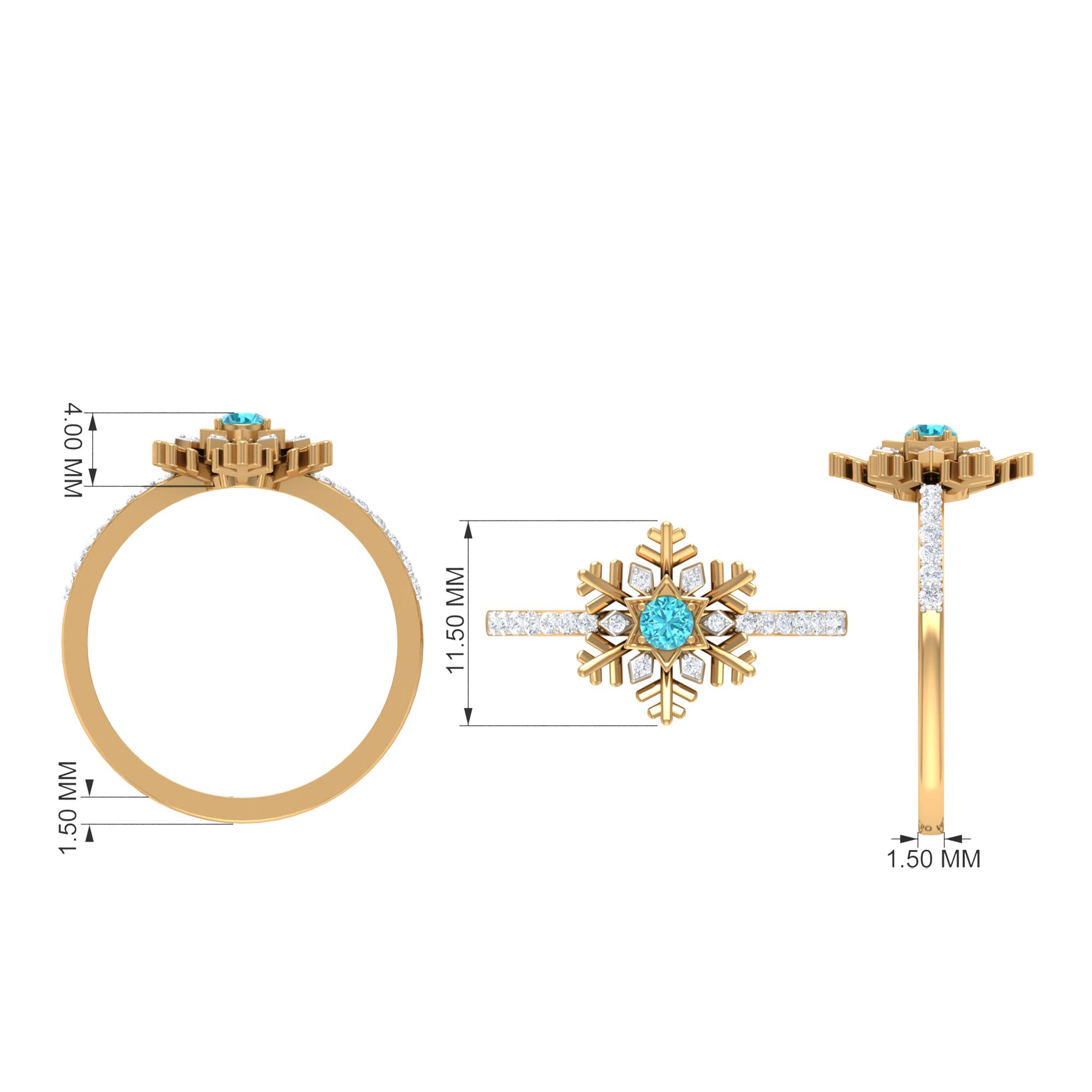 0.25 CT Swiss Blue Topaz and Diamond Snowflake Ring in Prong Setting Swiss Blue Topaz - ( AAA ) - Quality - Rosec Jewels