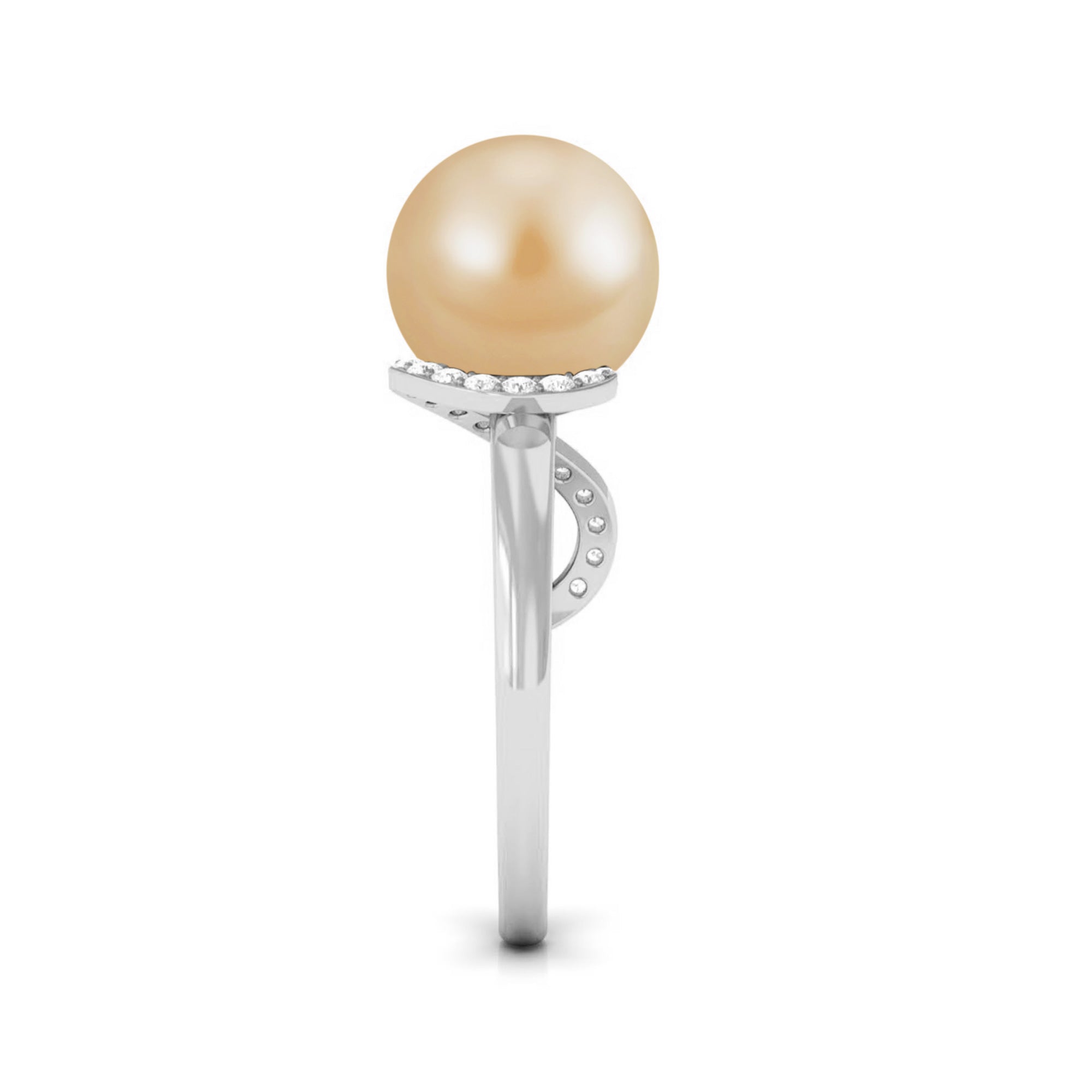 Solitaire South Sea Pearl Designer Engagement Ring with Diamond South Sea Pearl - ( AAA ) - Quality - Rosec Jewels