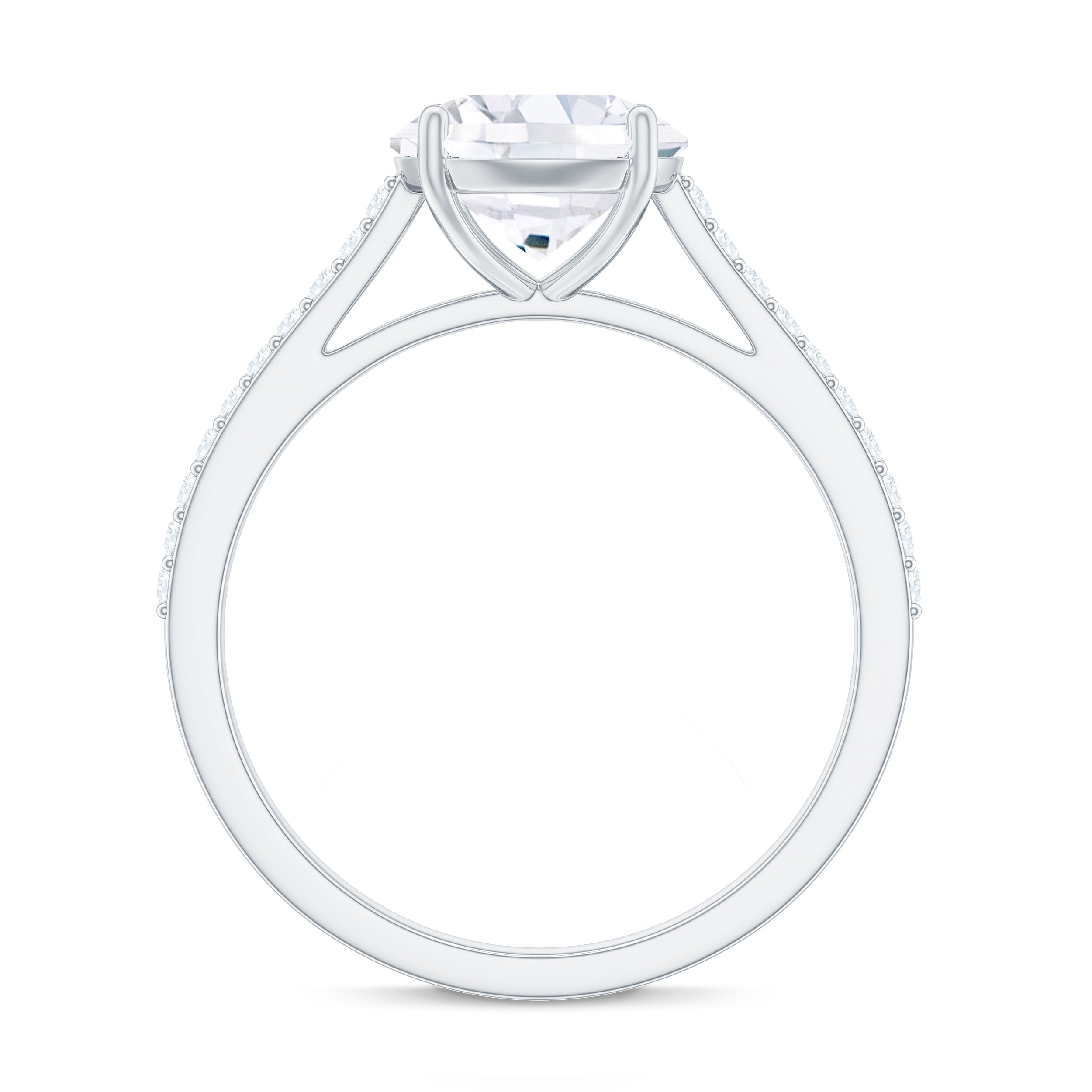 Certified Moissanite Round Cut Solitaire Ring with Side Stones Moissanite - ( D-VS1 ) - Color and Clarity - Rosec Jewels