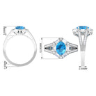 1.75 CT Oval Swiss Blue Topaz Art Deco Engagement Ring with Moissanite Swiss Blue Topaz - ( AAA ) - Quality - Rosec Jewels