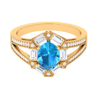 1.75 CT Oval Swiss Blue Topaz Art Deco Engagement Ring with Moissanite Swiss Blue Topaz - ( AAA ) - Quality - Rosec Jewels