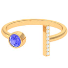 Modern Cuff Ring with Tanzanite and Diamond Tanzanite - ( AAA ) - Quality - Rosec Jewels