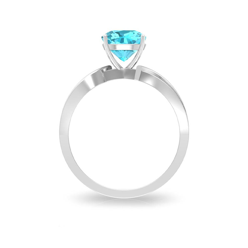 1.50 CT Two Tone Cushion Cut Swiss Blue Topaz Solitaire with Diamond Split Shank Ring Swiss Blue Topaz - ( AAA ) - Quality - Rosec Jewels