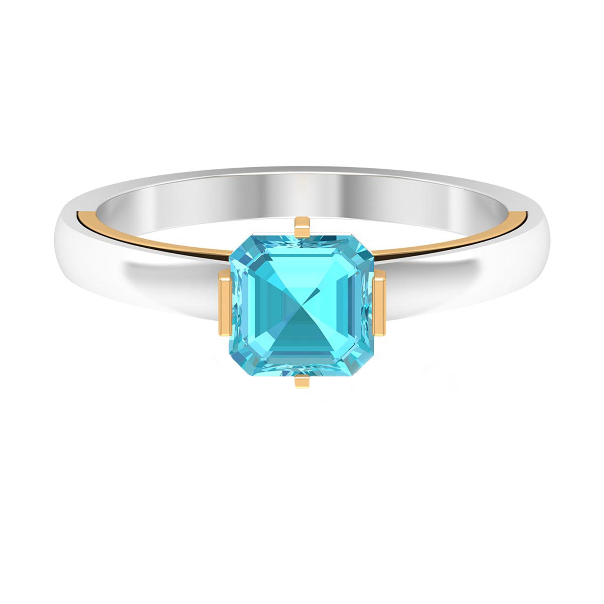 1.25 CT Asscher Cut Swiss Blue Topaz Solitaire Ring in Two Tone Gold Swiss Blue Topaz - ( AAA ) - Quality - Rosec Jewels