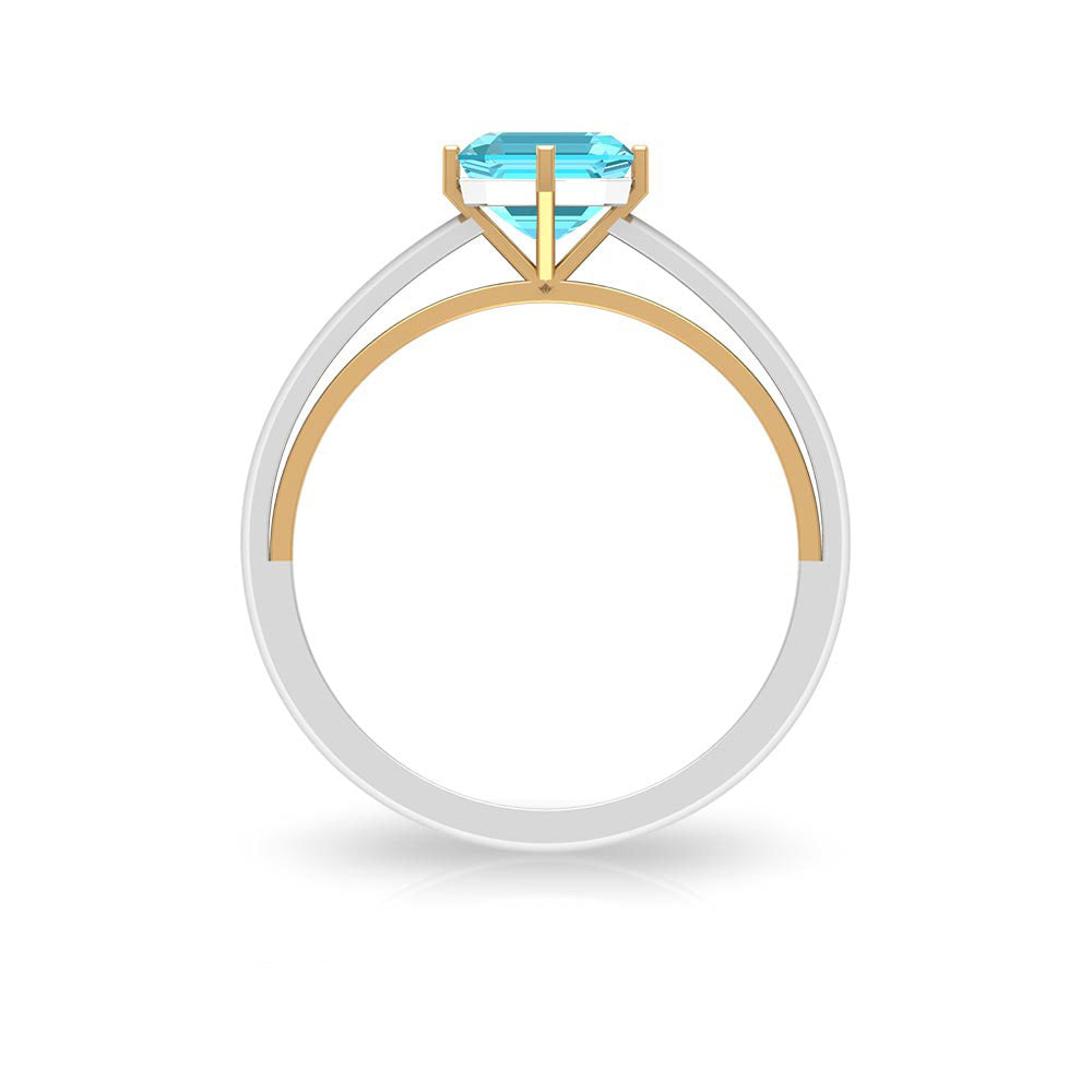 1.25 CT Asscher Cut Swiss Blue Topaz Solitaire Ring in Two Tone Gold Swiss Blue Topaz - ( AAA ) - Quality - Rosec Jewels