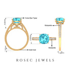 8.5 MM Cushion Cut Swiss Blue Topaz Solitaire with Diamond Side Stone Ring Swiss Blue Topaz - ( AAA ) - Quality - Rosec Jewels