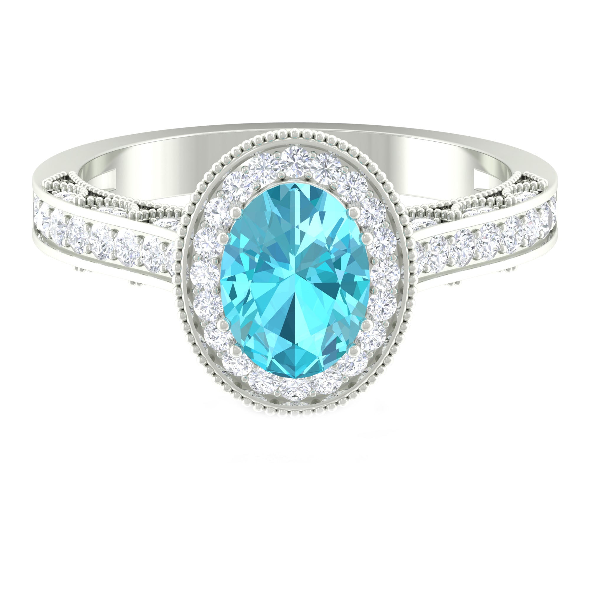 2 CT Vintage Engagement Ring with Swiss Blue Topaz and Diamond Swiss Blue Topaz - ( AAA ) - Quality - Rosec Jewels