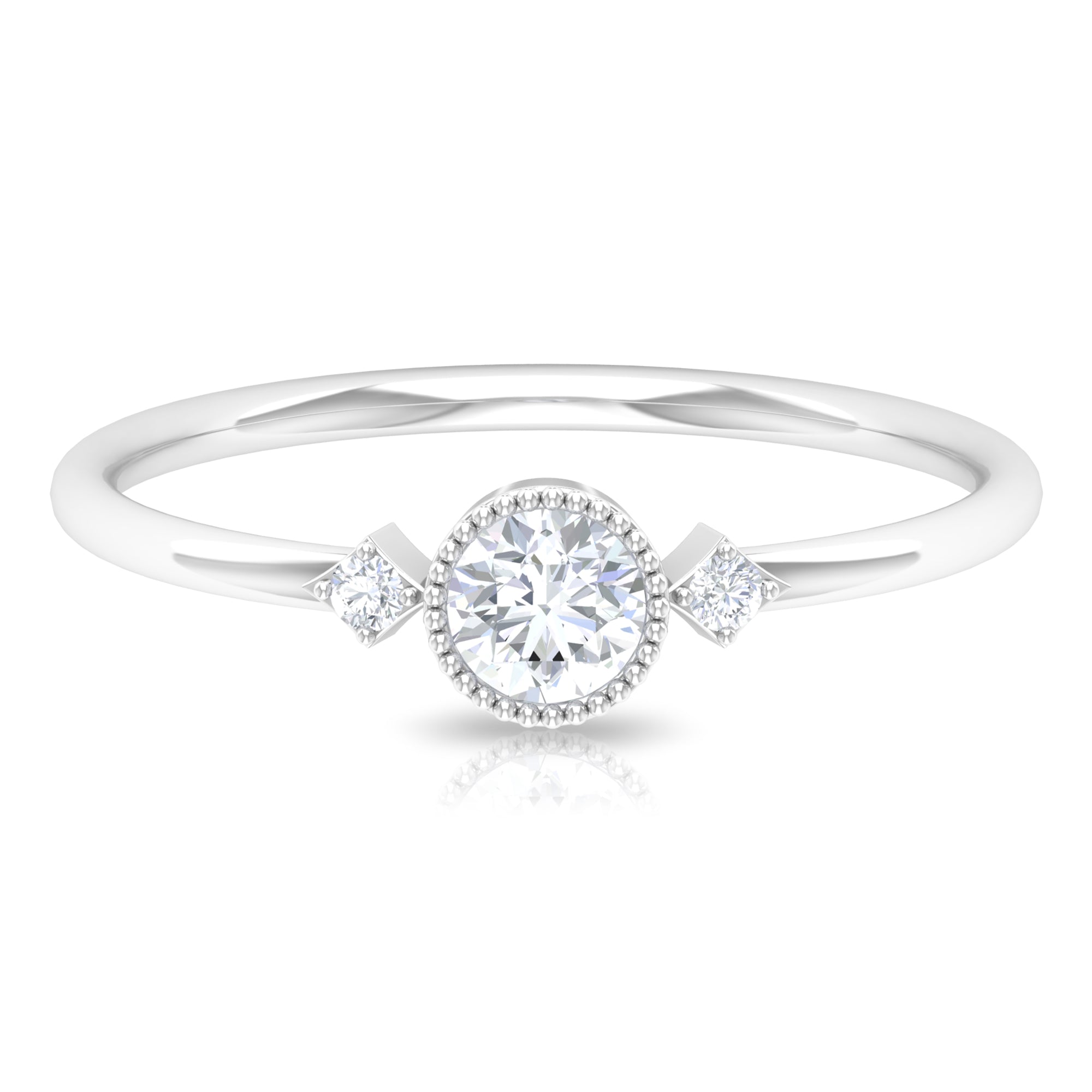 1/4 CT Solitaire Diamond Ring in Beaded Bezel Setting Diamond - ( HI-SI ) - Color and Clarity - Rosec Jewels