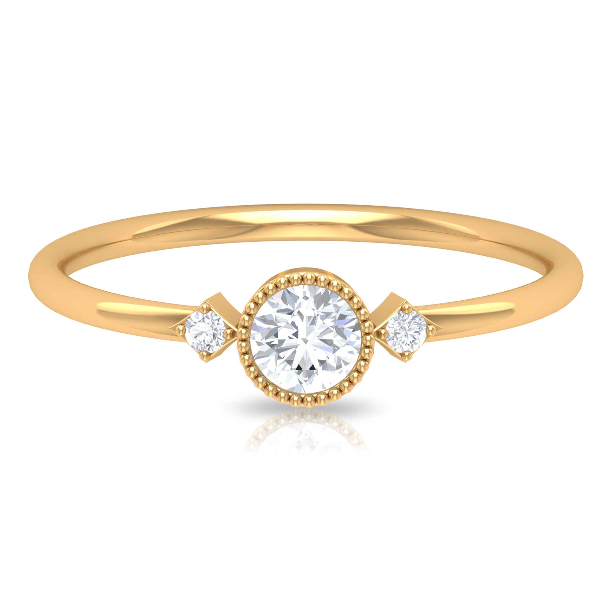 1/4 CT Solitaire Diamond Ring in Beaded Bezel Setting Diamond - ( HI-SI ) - Color and Clarity - Rosec Jewels