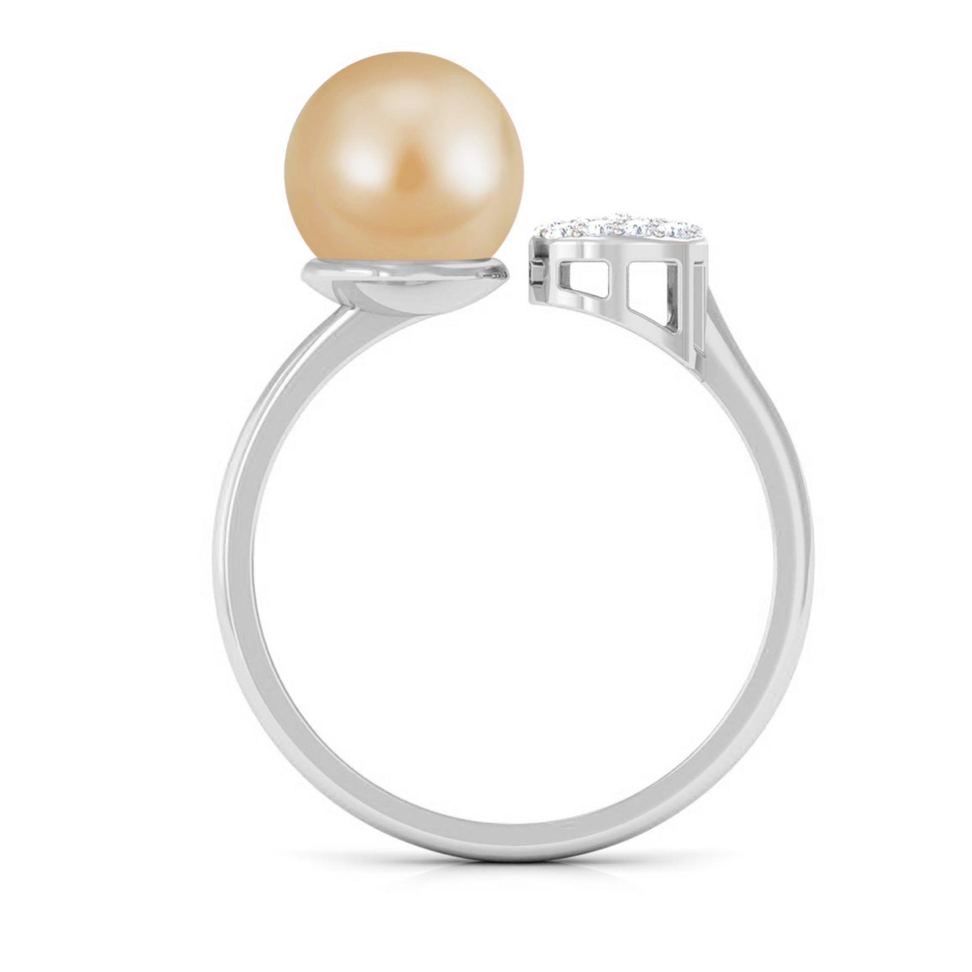 Golden South Sea Pearl and Diamond Cuff Engagement Ring South Sea Pearl - ( AAA ) - Quality - Rosec Jewels