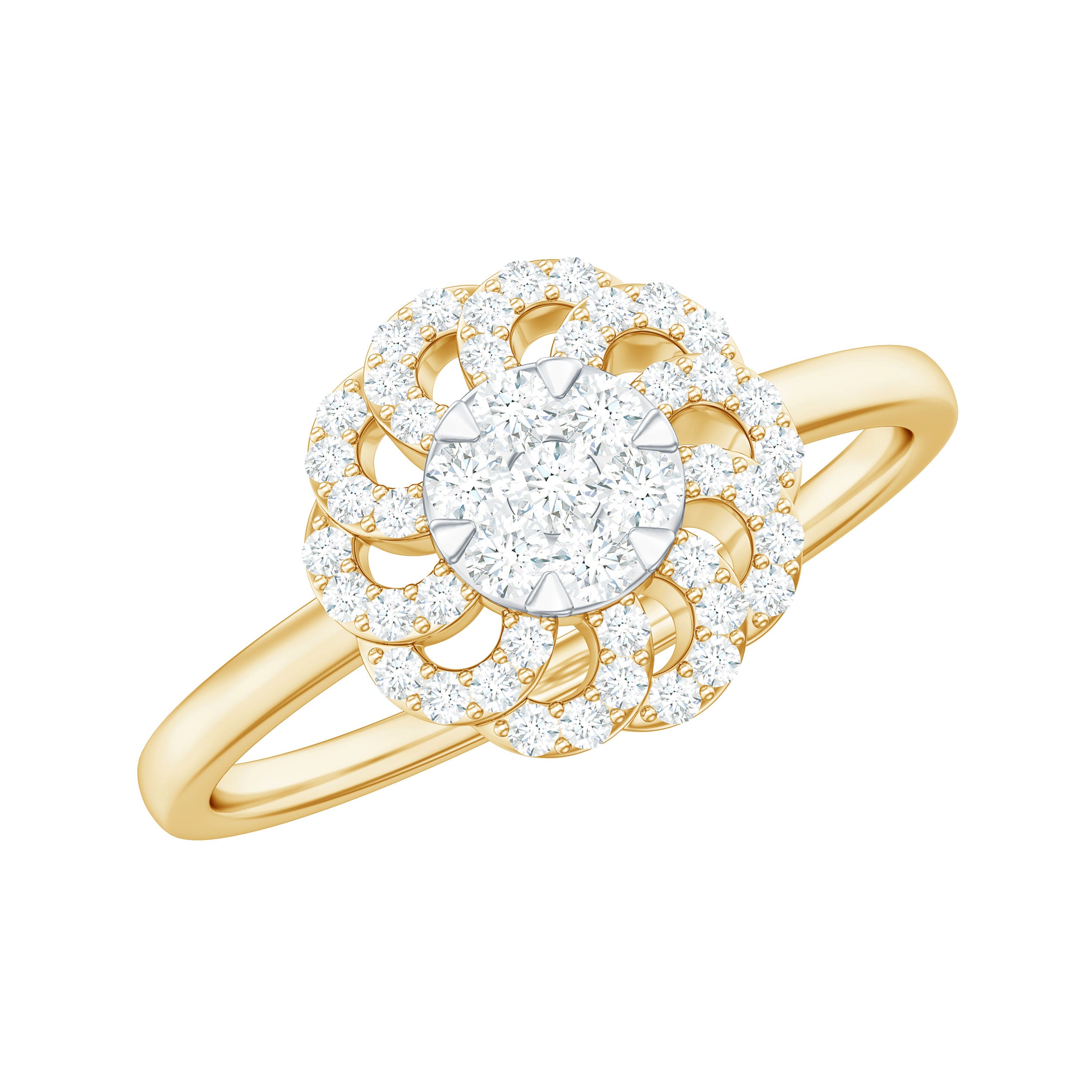 Illusion Set Round Diamond Flower Engagement Ring Diamond - ( HI-SI ) - Color and Clarity - Rosec Jewels