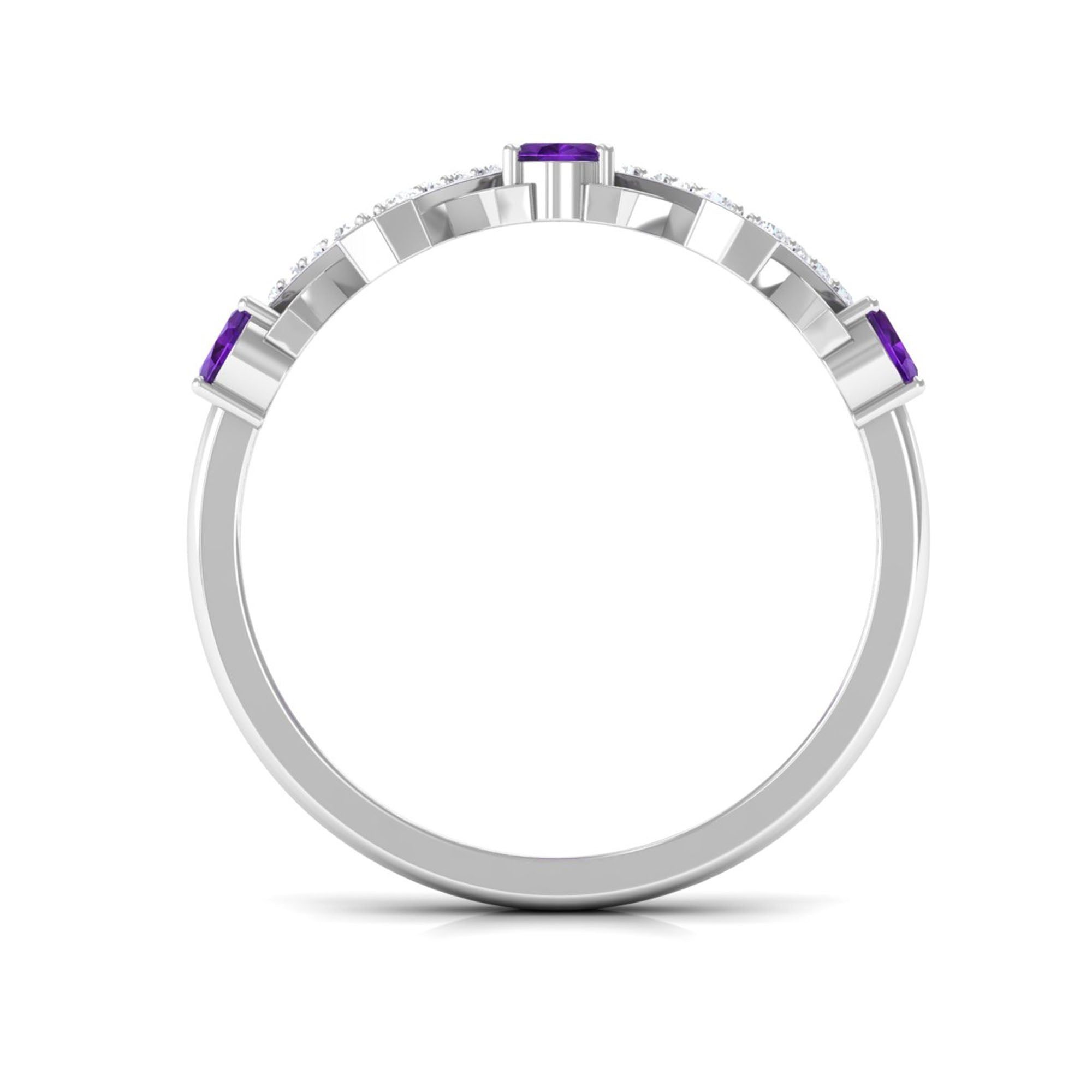 Oval Amethyst Criss Cross Half Eternity Band Ring with Diamond Amethyst - ( AAA ) - Quality - Rosec Jewels