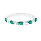 Emerald and Moissanite Half Eternity Ring in Prong Setting Emerald - ( AAA ) - Quality - Rosec Jewels