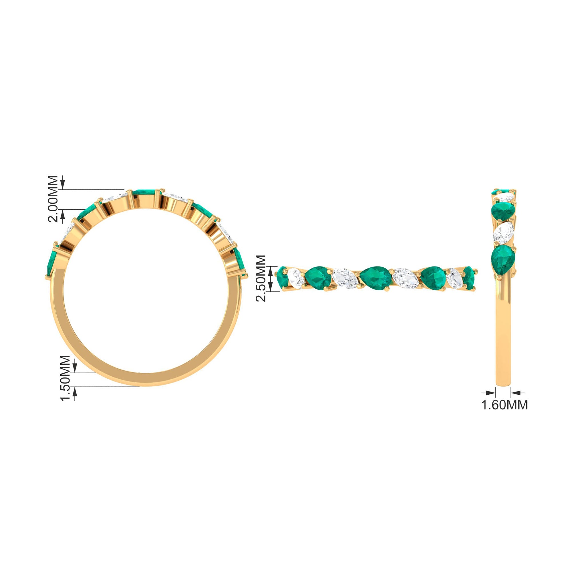 Emerald and Moissanite Half Eternity Ring in Prong Setting Emerald - ( AAA ) - Quality - Rosec Jewels