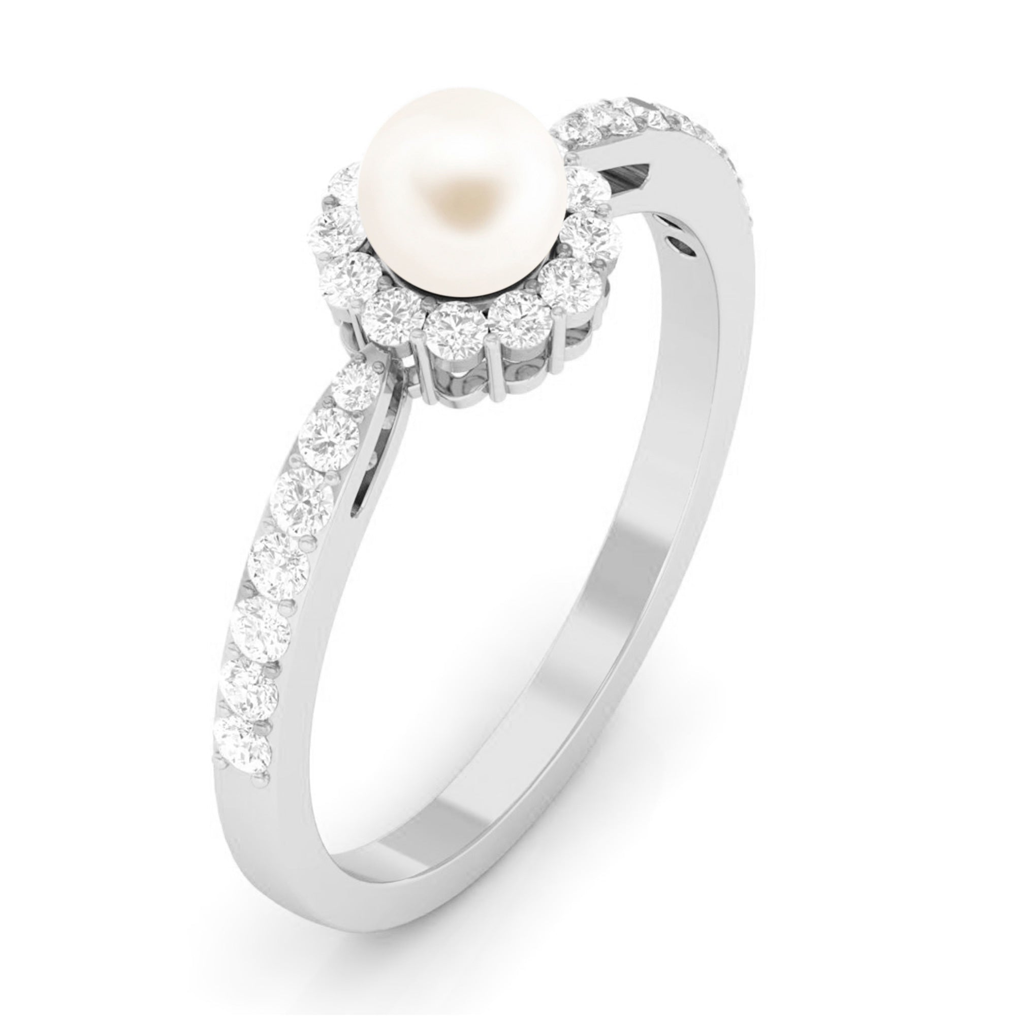 2.75 CT Classic Freshwater Pearl Promise Ring with Diamond Halo Freshwater Pearl - ( AAA ) - Quality - Rosec Jewels