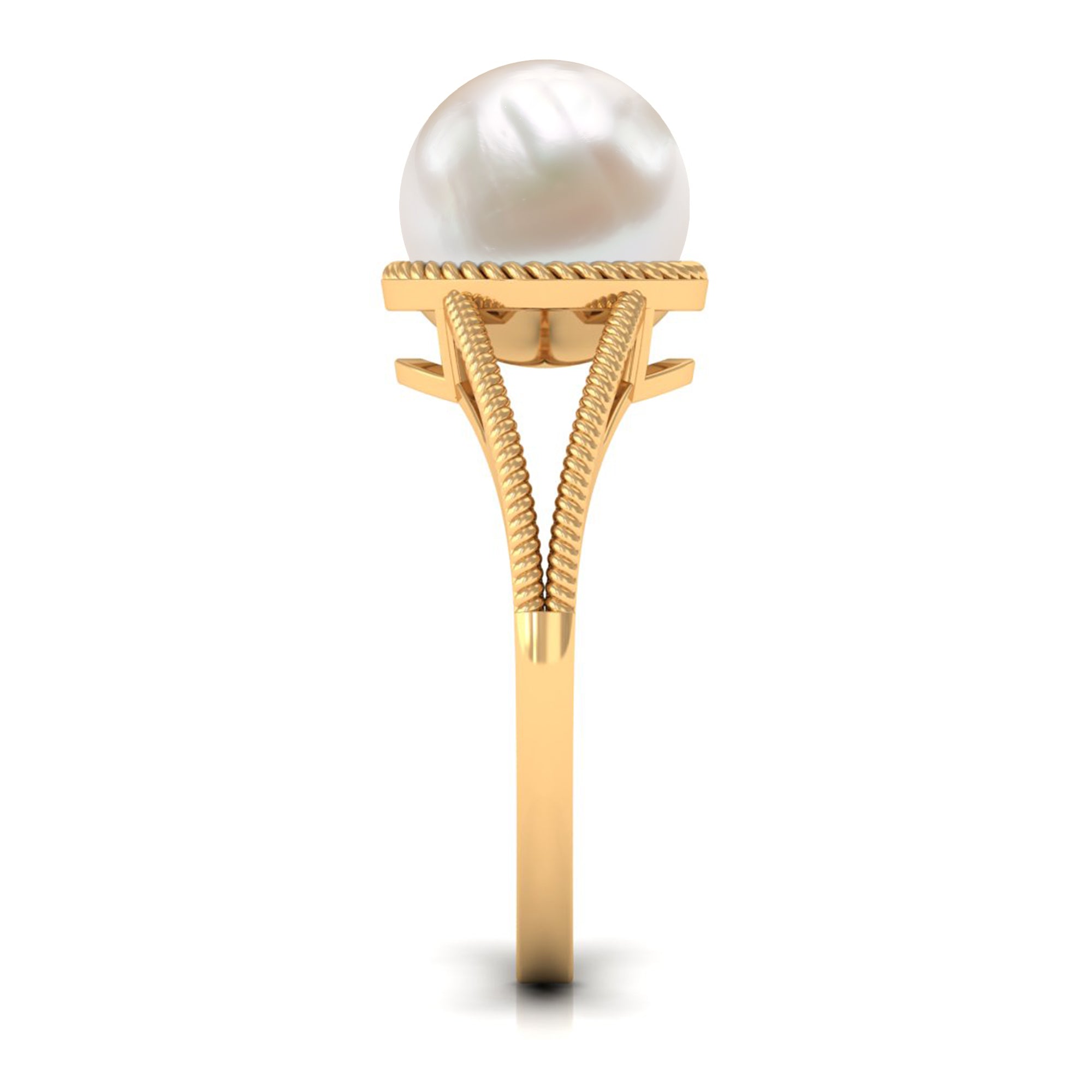 6 CT Split Shank Freshwater Pearl Solitaire Ring in Gold Rope frame Freshwater Pearl - ( AAA ) - Quality - Rosec Jewels