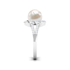 Split Shank Freshwater Pearl and Diamond Braided Statement Ring Freshwater Pearl - ( AAA ) - Quality - Rosec Jewels