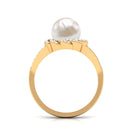 Split Shank Freshwater Pearl and Diamond Braided Statement Ring Freshwater Pearl - ( AAA ) - Quality - Rosec Jewels