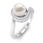 3 CT Freshwater Pearl and Diamond Bypass Engagement Ring Freshwater Pearl - ( AAA ) - Quality - Rosec Jewels