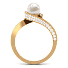 3 CT Freshwater Pearl and Diamond Bypass Engagement Ring Freshwater Pearl - ( AAA ) - Quality - Rosec Jewels