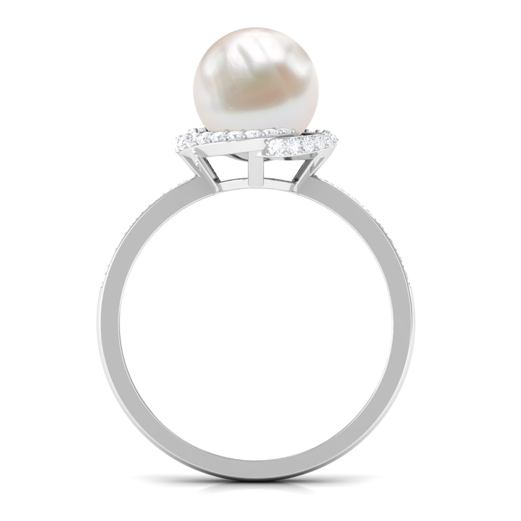 8 CT Freshwater Pearl Swirl Engagement Ring with Diamond Side Stones Freshwater Pearl - ( AAA ) - Quality - Rosec Jewels