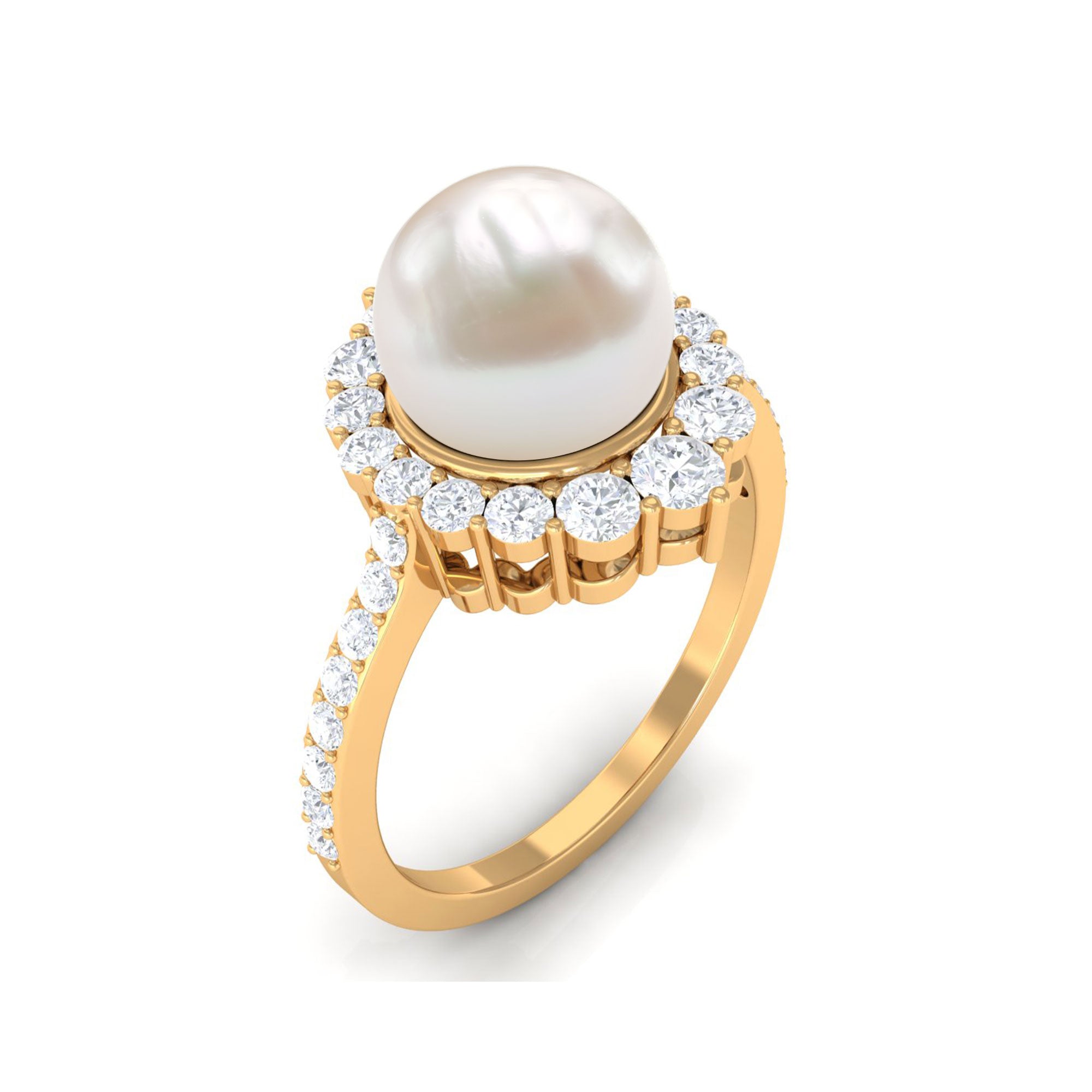 Freshwater Pearl and Diamond Halo Engagement Ring Freshwater Pearl - ( AAA ) - Quality - Rosec Jewels